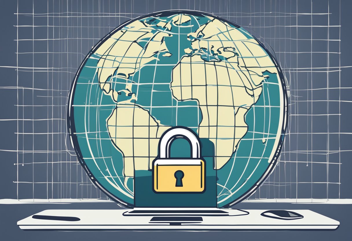 A computer with a padlock symbol and a globe in the background, representing the importance of proxies and VPNs for online security and privacy